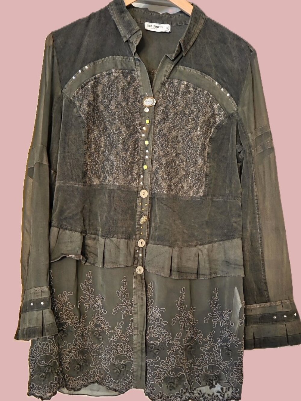 ELISA CAVALETTI GREY BUTTON DOWN BLOUSE/JACKET, XL, MADE IN ITALY